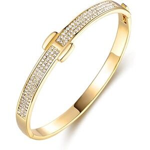 18K Gold Bangle Bracelet Crystal Belt Bangle Gold Swarovski Crystal Buckle NEW